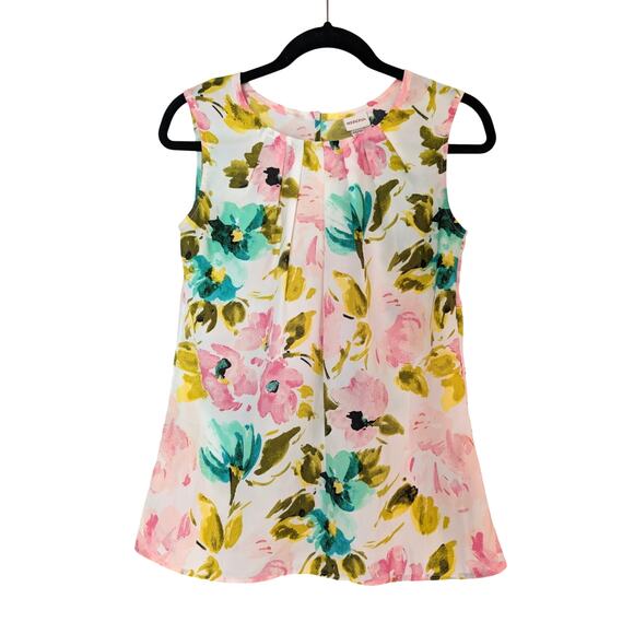 Merona Sleeveless Floral Blouse Pink Yellow Green Watercolor Print Size XS Boho - Picture 1 of 6